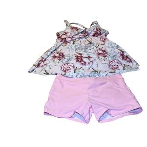 Floral Tankini Swimsuit Large Set Pink Peony Print Top and Boy Shorts 2 Piece